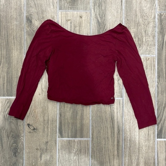 American Eagle Outfitters Tops - American Eagle crop top burgundy lace back women’s size medium